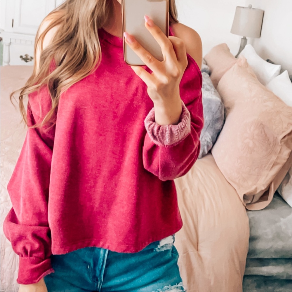 Red Cold Shoulder Sweatshirt